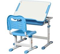 HOMCOM Banco Scuola per Bambini 6-12 Anni Regolabili in Altezza, Blu