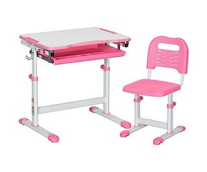 HOMCOM Banco Scuola per Bambini 6-12 Anni Regolabili in Altezza, Rosa