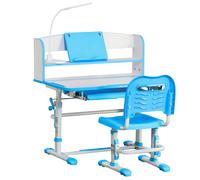 HOMCOM Banco Scuola per Bambini con Luce LED, Leggio e Portapenne Azzurro