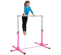 HOMCOM Barra da Ginnastica Artistica per Bambini 3+ Anni con Altezza Regolabile 92-150 cm, in Acciaio e Legno Massello di Faggio, Sbarra Orizzontali Danza Attrezzatura Palestra Antiscivolo, Rosa