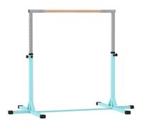 HOMCOM Barra da Ginnastica per Bambini 3+ Anni con Altezza Regolabile, in Acciaio e Legno Massello di Faggio, Celeste Aosom Italy