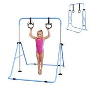 HOMCOM Barra da ginnastica per bambini, barra orizzontale, attrezzatura da ginnastica pieghevole, altezza regolabile, 88-128 cm, con anelli da ginnastica, blu
