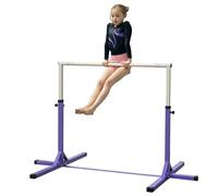 HOMCOM Barra fissa da ginnastica per bambini, altezza regolabile 13 livelli da 92 a 150 cm, acciaio e legno di faggio, barra di allenamento da palestra a casa, antiscivolo, facile da montare, viola