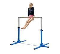 HOMCOM Barra fissa da ginnastica per bambini, altezza regolabile 13 livelli da 92 a 150 cm, acciaio e legno di faggio, barra di allenamento da palestra a casa, antiscivolo, facile da montare, blu
