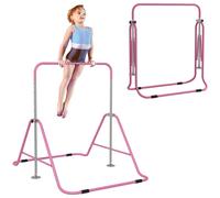 HOMCOM Barra Ginnica Pieghevole per Bambini - Altezza Regolabile da 88 a cm - con Base Triangolare in Acciaio Rosa