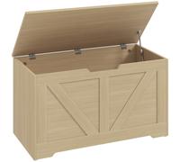 HOMCOM Baule contenitore con coperchio e cerniere sicurezza, 80x40x45 cm, Legno naturale Aosom Italy