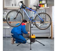 HOMCOM Bicicletas Soporte de Pie riparacion Bicicletas con Bandeja Herramientas Bici PP Acero 100x100x180cm, Negro y Gris