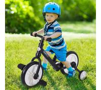 HOMCOM Bicicletta Senza Pedali per Bambini da 2 a 5 Anni, Balance Bike con Sellino Regolabile, Ruote Ausiliarie e Pedali, Fino a 25 kg, Nero Aiuta i tuoi piccoli a imparare ad andare in bici grazie a