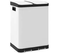 HOMCOM Bidone da Cucina 2 x 30L con pedale in acciaio inossidabile, 2 scomparti, coperchio a chiusura morbida, 60L, bianco