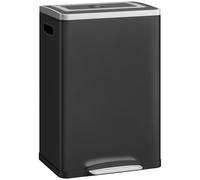 HOMCOM Bidone Immondizia a 2 Sezioni da 20L con Coperchio Silenzioso, in Acciaio Inox e PP, 40x34.8x59 cm, Nero Aosom Italy
