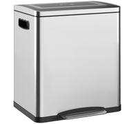 HOMCOM Bidone Spazzatura a 2 Sezioni da 15L a Pedale con Coperchio a Chiusura Morbida, Cestino Immondizia in Acciaio Inox e PP, 40x34.8x47.5 cm, Argento
