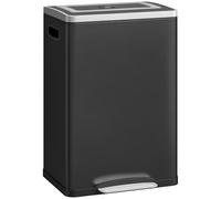 HOMCOM Bidone Spazzatura a 2 Sezioni da 20L a Pedale con Coperchio a Chiusura Morbida, Cestino Immondizia in Acciaio Inox e PP, 40x34.8x59 cm, Nero