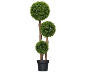 HOMCOM Bosso artificiale grande 110 cm, pianta artificiale resistente ai raggi UV come quella vera, pianta artificiale in vaso, albero artificiale con 3 sfere, muschio artificiale, foglie di bambù