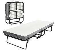 HOMCOM Brandina Pieghevole con Materasso 90x200 cm, Letto Pieghevole con Materasso 10 cm e Ruote Girevoli con Freno, Letto Richiudibile Singolo in Acciaio per Ospiti Casa Ufficio, Carico 150kg, Nero