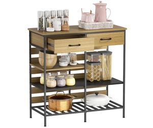 HOMCOM Buffet da cucina con 2 cassetti 90x40x91 cm Legno naturale e Nero | Unità portaoggetti, 3 ripiani aperti, stile industriale, telaio in acciaio, sala da pranzo, soggiorno, cucina