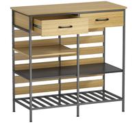 HOMCOM Buffet da cucina, con 2 cassetti e 3 ripiani aperti, 90 x 40 x 91 cm, Legno naturale e nero Aosom Italy