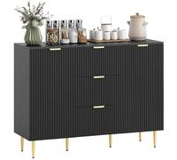 HOMCOM Buffet da cucina mobile contenitore con 3 cassetti, ripiani regolabili, armadi con ante scanalate e gambe in metallo, buffet per sala da pranzo e soggiorno, 120 x 40 x 90 cm, nero