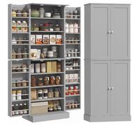 HOMCOM Buffet da Cucina Moderno 60x35x166 cm Grigio | Sideboard, mobiletto con ante, ripiano regolabile, portaspezie, per sala da pranzo, soggiorno