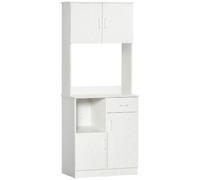 HOMCOM Buffet da cucina multi-storage 4 ante 71x41x178 cm Bianco | Armadio da cucina, 1 cassetto, ripiano + vassoio grande, MDF