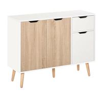 HOMCOM Buffet design scandinavo con 2 ante scorrevoli, cassetto, piedini a perno, in pannello di particelle di rovere chiaro bianco