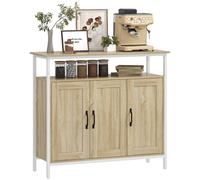 HOMCOM Buffet, mobile con 3 ante, scomparto aperto e 4 ripiani regolabili, 100 x 35 x 88 cm, legno naturale Aosom Italy