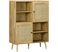 HOMCOM Buffet mobile da soggiorno armadio alto aspetto legno e vimini design 2 porte - dim. 90L x 32,5l x 120H cm