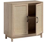 HOMCOM Buffet per soggiorno, mobile contenitore con 2 ante in rattan, mensola regolabile e bordi arrotondati, 76 x 35 x 75,5 cm, rovere Aosom Italy