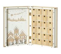 HOMCOM Calendario Avvento di Natale a forma di Libro con Scritte e Motivi a Tema, 22x7x32 cm, in Compensato, Bianco e color Legno