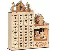 HOMCOM Calendario Avvento di Natale Rettangolare con Motivi a Tema e 12 Luci a LED, 38x10x43cm, in Compensato, color Legno e Arancione