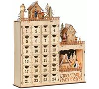 HOMCOM Calendario Avvento in Legno Rettangolare con Motivi a Tema e Luci LED