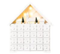 HOMCOM Calendario dell'Avvento 24 Cassetti in Legno Villaggio con Luci e Alberi