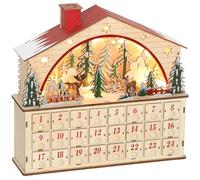 HOMCOM Calendario dell'Avvento da riempire con 24 cassetti, calendario dell'Avvento con luci a LED, decorazione natalizia, scatola per calendario dell'Avvento, fai da te, in legno naturale, 36 x 10 x