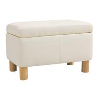 HOMCOM Camera da letto Storage Chest 33L Puff Storage Panca imbottita in PU con gambe in legno per corridoio e soggiorno 60x38x40 cm Crema