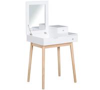 HOMCOM Camerino Design scandinavo Tavola da Trucco Multi-rangements Miroir Pieghevole 60L x 50l x 86H cm pino e MDF Bianco