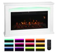 HOMCOM Caminetto elettrico 1000W/2000W, effetto fiamma con 5 luminosità regolabili, finto caminetto decorativo con mantello, termostato regolabile, telecomando, timer, fino a 30 m², bianco