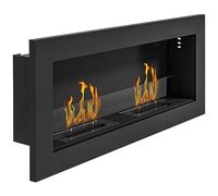 HOMCOM Camino a Bioetanolo da Incasso in Acciaio Inox, Biocamino con 2 Bruciatori da 0.85L per 3 Ore di Durata, 90x15x40 cm, Nero