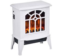 HOMCOM Camino elettrico 1000 W/2000 W da terra decorativo con fiamme LED a temperatura regolabile e protezione dal surriscaldamento per 15-20 ㎡ 36,5x24x46 cm Bianco