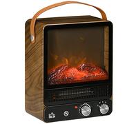 HOMCOM Camino elettrico 750 W/1500 W, riscaldatore per camino con effetto fiamma realistico, manico portatile e protezione da surriscaldamento fino a 20 m² 30,3 x 17,5 x 37,4 cm noce scuro