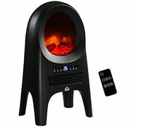HOMCOM Camino Elettrico a 3 Modalità di Riscaldamento PTC 1000W/2000W, Caminetto Elettrico con Temperatura Regolabile, Timer, Spegnimento Automatico e Telecomando, 33.7x25.5x60.4 cm, Nero