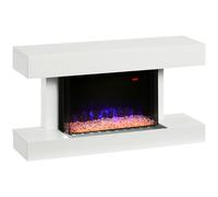 HOMCOM Caminetto Elettrico a 11 Colori con Spegnimento Automatico e Timer da 12h, Camino a Parete in MDF, Acciaio e Vetro Temperato, 98x27x54.5 cm, Bianco