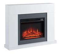 HOMCOM Camino Elettrico a Parete con Effetto Fiamma e Riscaldamento, 2000W, Copertura 37m², Timer 7 Giorni, Bianco