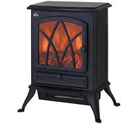 HOMCOM Camino Elettrico con Effetto Fiamma Stile Retrò, Stufa Elettrica con Termostato 1000-2000W e Luce Regolabile, Nero
