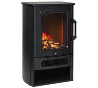 HOMCOM Camino Elettrico con Fiamma Realistica, Caminetto Elettrico con Portalegna, Protezione da Surriscaldamento, Termostato, Temperatura Regolabile, Riscalda 20-25㎡, Acciaio Nero e Vetro Temperato