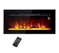 HOMCOM Camino Elettrico da Incasso 1800W con Telecomando, Fiamma e Illuminazione Regolabile, Caminetto Elettrico da Parete con Timer e Termostato in Acciaio e Vetro Temperato, 91.4x15.8x45 cm, Nero
