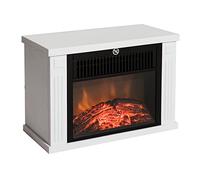 HOMCOM Camino Elettrico da Tavolo con Effetto Fiamma, Caminetto Elettrico da Terra con Potenza Regolabile 600/1200W, Copertura 10-15m², Bianco