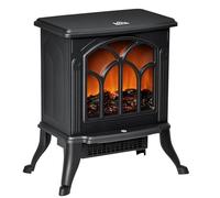 HOMCOM Camino Elettrico da Terra 750/1500 W, Caminetto Decorativo con 2 Livelli di Potenza, Effetto Fiamma, Protezione dal Surriscaldamento, Area di Copertura 15-20 m², Nero
