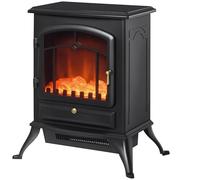 HOMCOM Camino Elettrico da Terra con Effetto Fiamma, Caminetto Elettrico 1000W /2000W con Protezione da Surriscaldamento e Termostato, in ABS e Vetro, 45x28x54cm, Nero