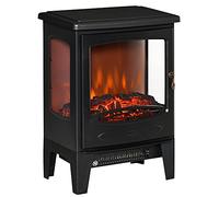 HOMCOM Camino Elettrico Effetto Fiamma e 3 Lati Aperti, Temperatura Regolabile 900W-1800W, Protezione da Surriscaldamento, Copertura 20-25m², 39x26x54.8cm, Nero