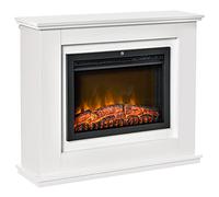 HOMCOM Camino Elettrico Effetto Fiamma Realistico con Cornice in Legno Bianco, Timer e Telecomando, 1000W e 2000W, 98x27.5x80cm