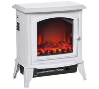 HOMCOM Camino elettrico portatile 1000/2000W Camino decorativo con effetto fiamma Termostato regolabile e protezione dal surriscaldamento per ambienti 20-25 m² 36,5x24x45,5 cm Bianco